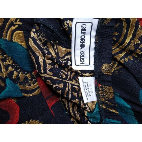 Vtg California Krush Maxi Skirt Women's M Black Floral Boho Rayon Crepon Pull On - Picture 5 of 6